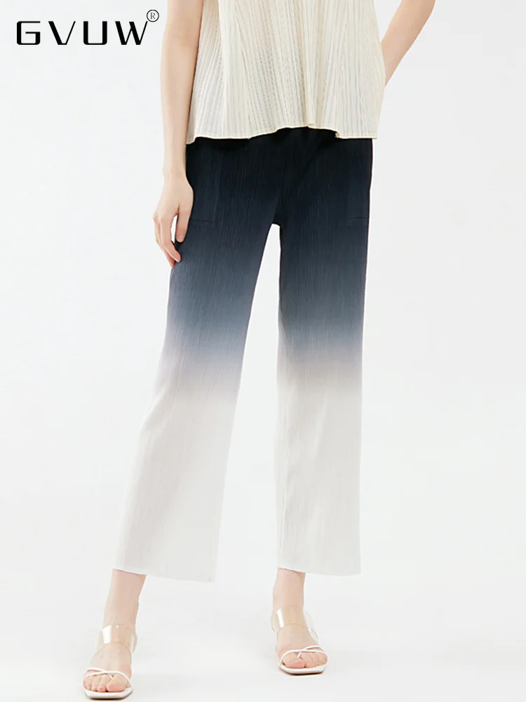 

Женские широкие плиссированные брюки GVUW, с градиентом, эластичная талия, с карманами, прямые элегантные брюки, лето 2023, 17D1031