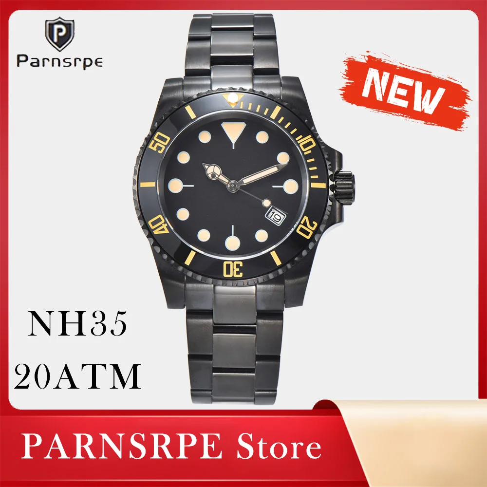 Parnsrpe SD1953 Черный циферблат керамический безель NH35 Автоматические часы 200 м