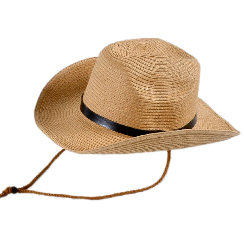 

New Personality Trend Jazz Hat Travel Cord Cowboy Hat Universal Beach Hat Summer Sun Protection Straw Hat Panama Cap Belt Buckle