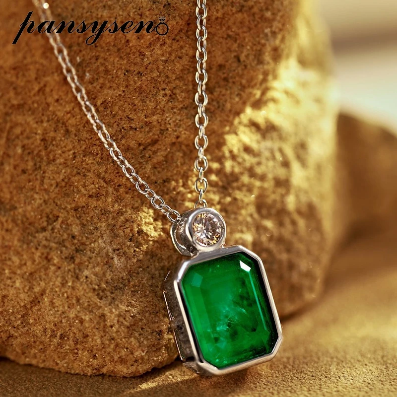 

PANSYSEN New Vintage 925 Sterling Silver 10x12MM Emerald Gemstone Pendant Necklaces Anniversary Cocktail Fine Jewelry Wholesale