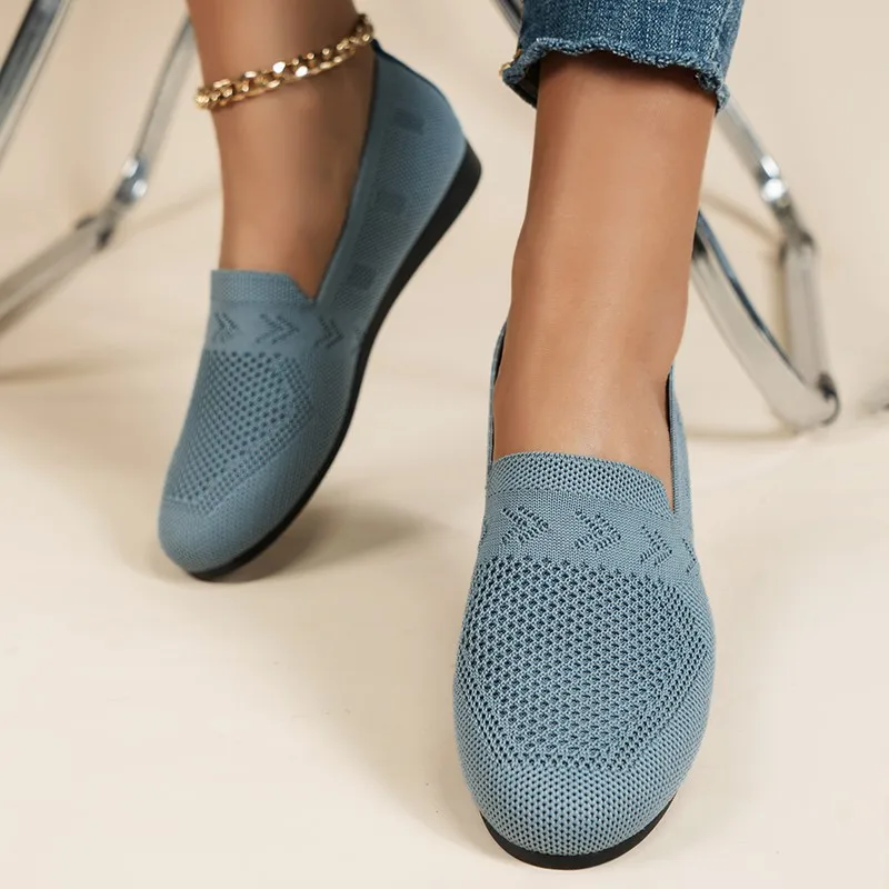 

Women's Flats Knitting Loafers Breathable Slip on Flat Shoes Woman Sneakers Weave Lazy Shoes Black Blue