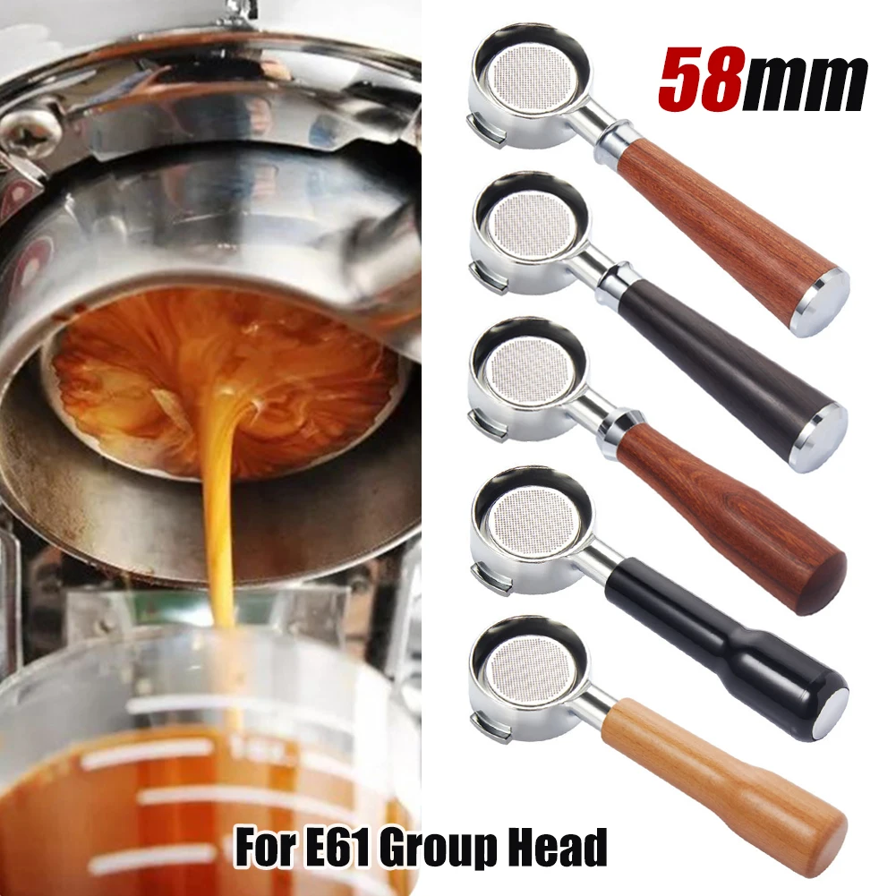 

58MM Coffee Portafilter 2 Ears Bottomless Portafilter Solid With Rosewood Handle For E61 Coffee Machine Replacement Accessories