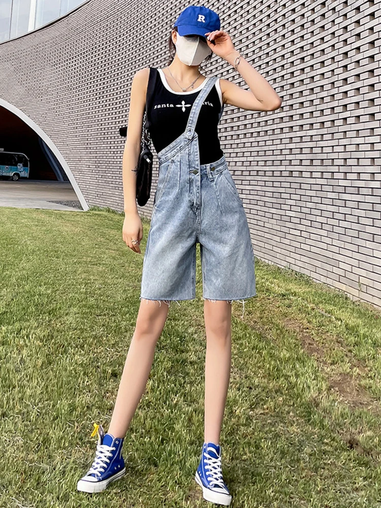 

FTLZZ летний женский винтажный джинсовый комбинезон на одно плечо, женские повседневные джинсовые шорты с высокой талией и широкими штанинами