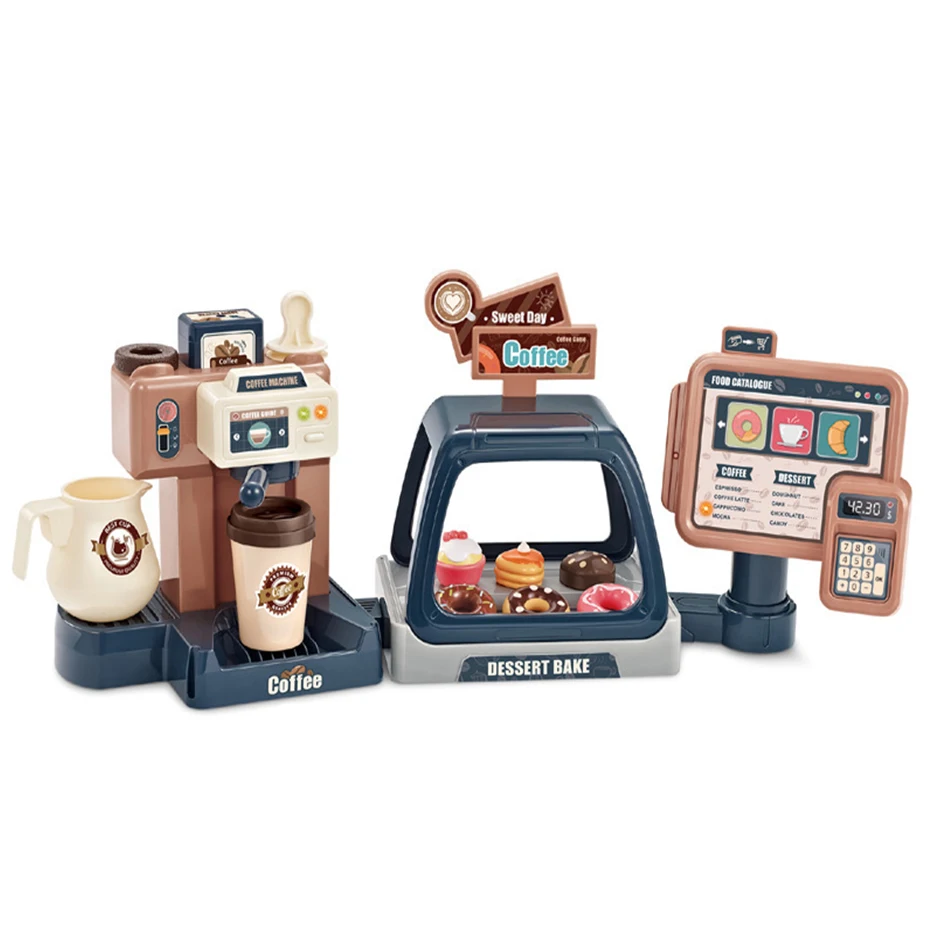 

41pcs Kids Coffee Shop Machine Set Simulation Dessert Food Kitchen Toys Cash Register Kit Pretend Play Toy for Children Gift