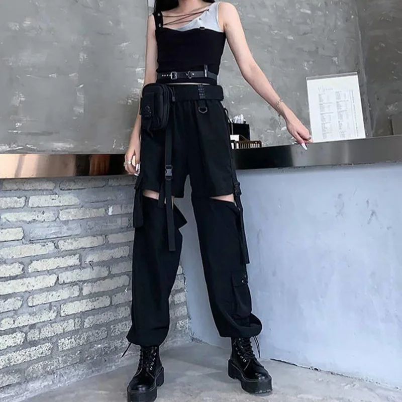 

Women Fashion Harem Pants Hole Trousers Women Detachable Into Shorts High Waist Plue Size Pants Daily Jogging Female Clothes