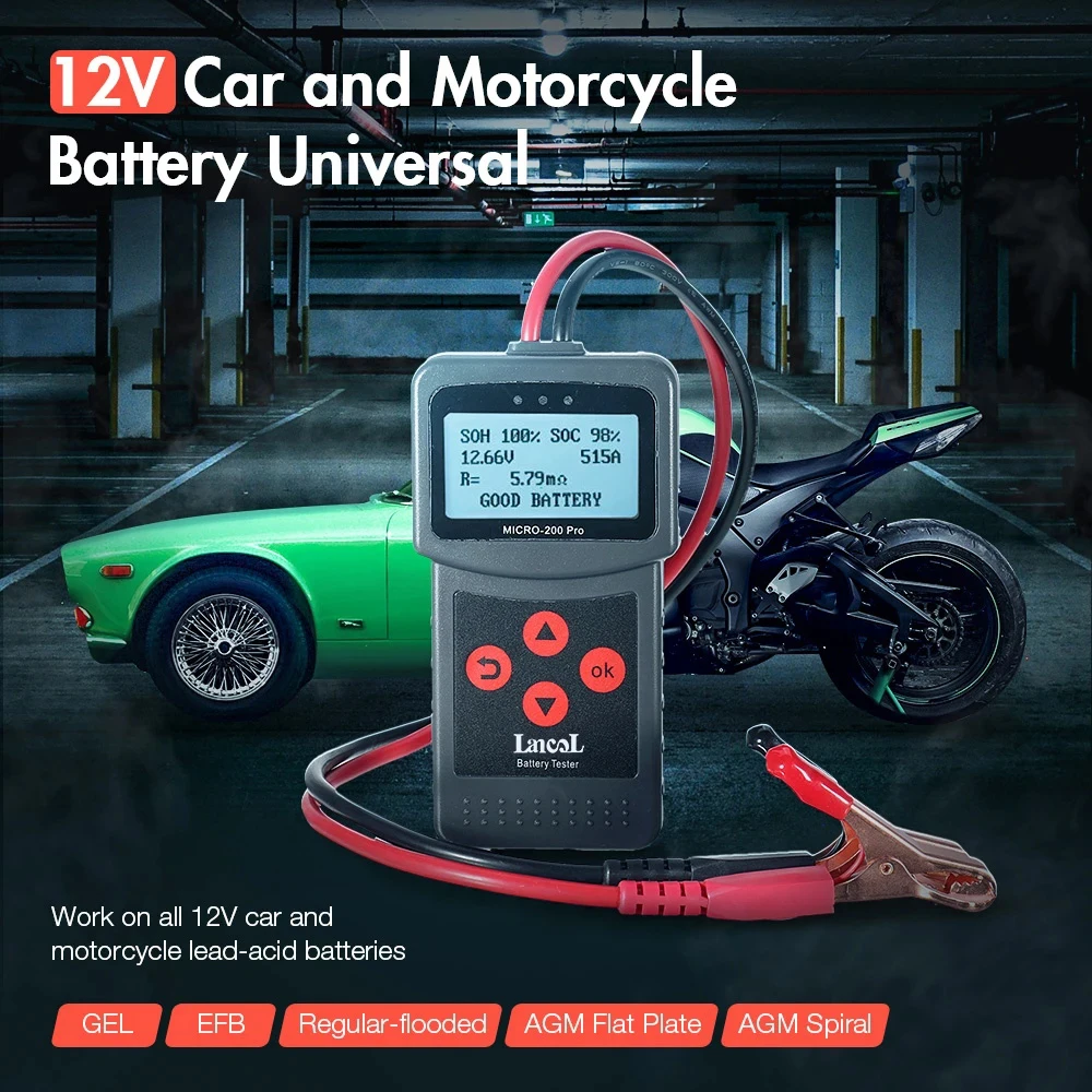 Micro-200 Pro 24V 12V Battery Tester Car Test Charging Diagnostic Tools Garage Workshop Aanalyzer Motorcycle Accessories 7-30DCA