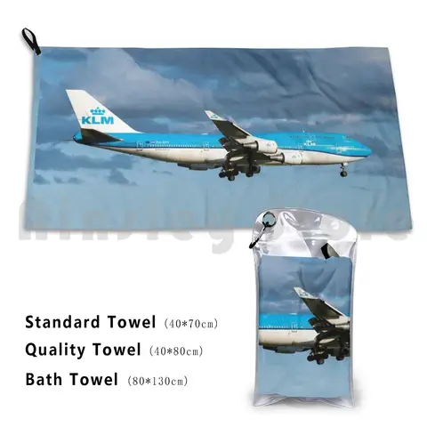 Klm 747-400 Landing Bath Towel Beach Cushion Flying Flight Aviation Pilot Airways Jumbo Jet Landing Cloud Sky
