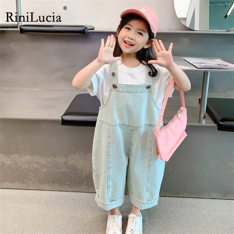 

RiniLucia Children Overalls Thin Denim Suspenders Pants Baby Girls Denim Pants Casual Loose Girls Overalls Kids Jumpsuit