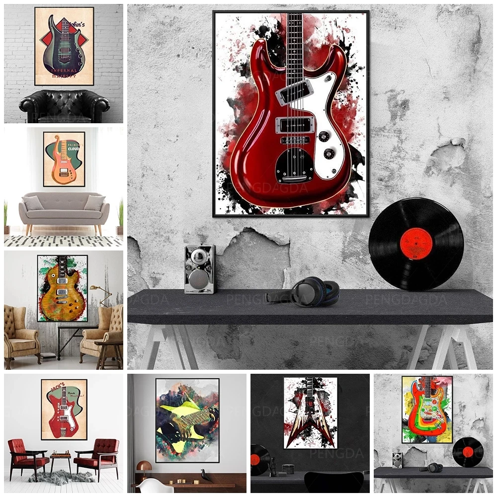 

HD Prints Abstract Style Pictures Home Decor Musical Instrument Guitar No Frame Canvas Painting Modular Poster Modern Wall Art