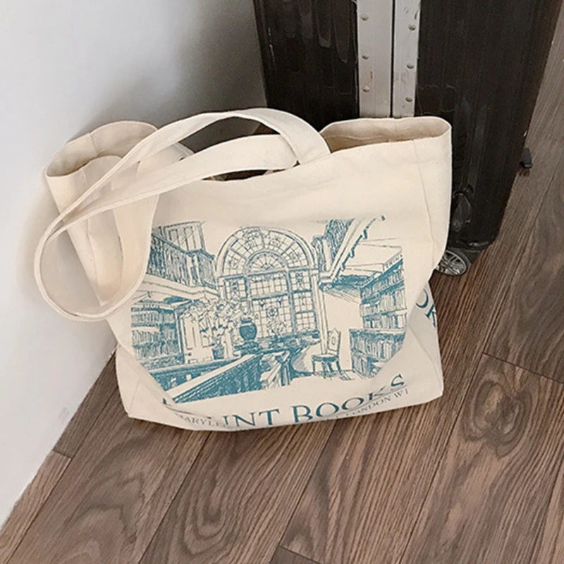 

Women Canvas Shoulder Bag Daily Shopping Bags Students Book Bag Cotton Cloth Handbags Large Tote For Girls 2022