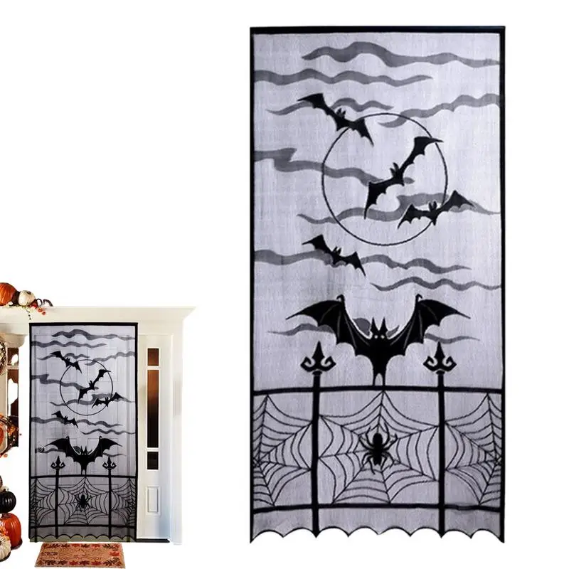 

Черные кружевные шторы «летучая мышь», зеркальные с черными летучими мышами и пауками, 40X82 дюйма, оконные Дверные Шторы для Хэллоуина