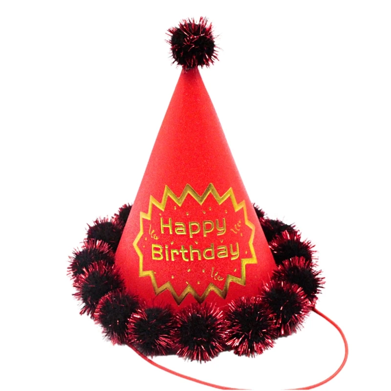 

Party Cone Hats Pompoms Birthday Cone Hats Birthday Crown Paper Party Hats for Children Adults Birthday Christmas
