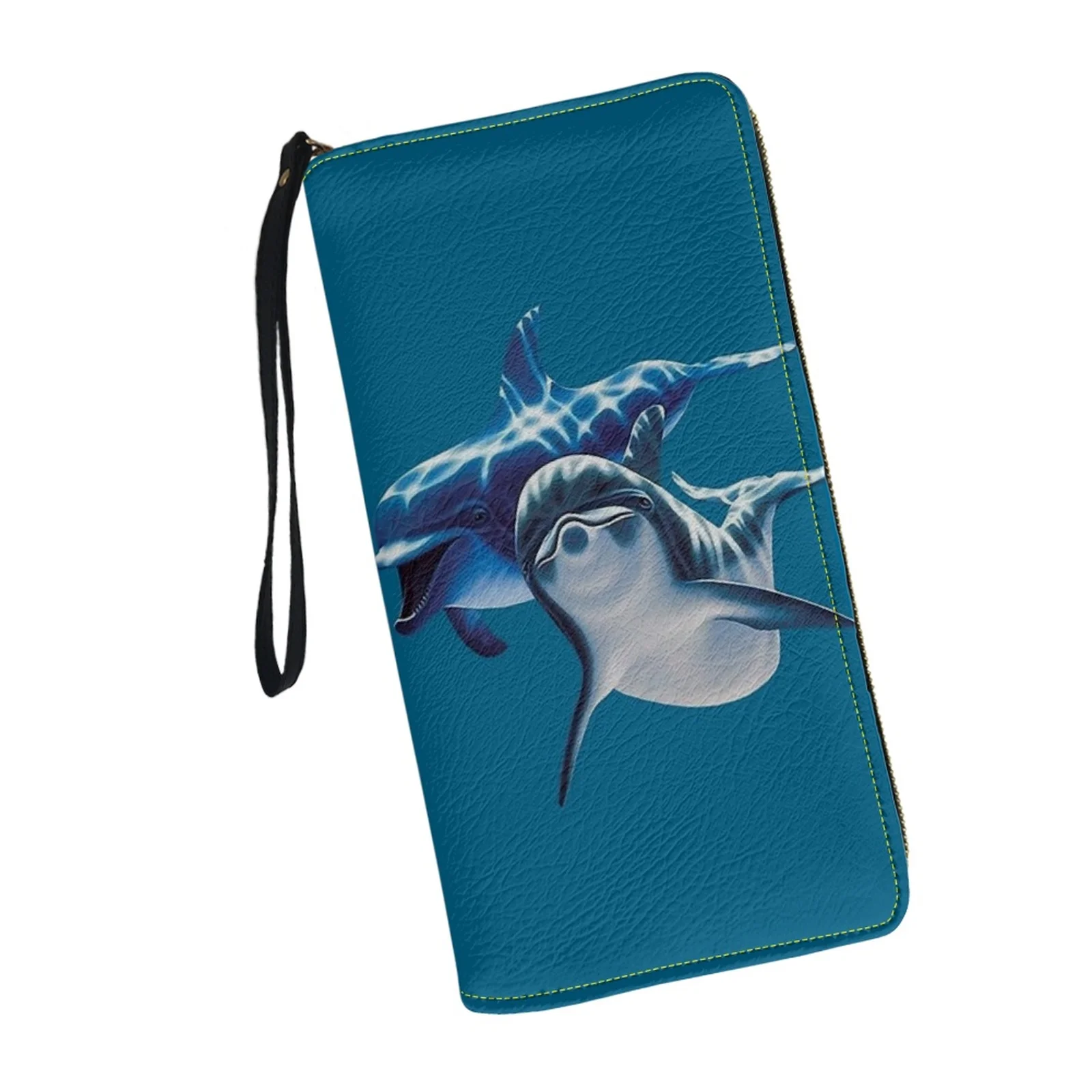 Belidome Animal Dolphins Wallets for Womens Around Zipper Long Purse RFID Blocking Card Holder Clutch Bag Wristlet Wallet