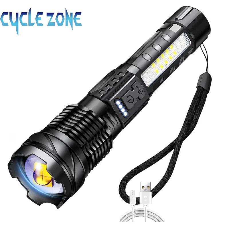 

Strong Light LED Torch Waterproof USB Quick Charge Camping Protection Outdoor Lighting Side with cob Warning Side Work Light