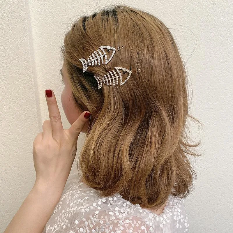 

Women Hairpin Headdress Fishbone Hairpin Korean Style Side Clip Cute Rhinestone Hair Accessories Hair Clip New