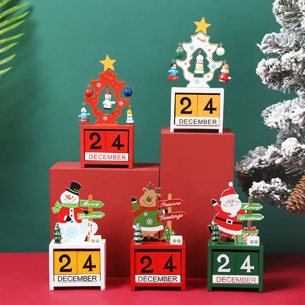 

Деревянный новогодний календарь с обратным отсчетом, украшение для рождественской елки с Санта-класом, снеговиком, оленем, рождественские ...