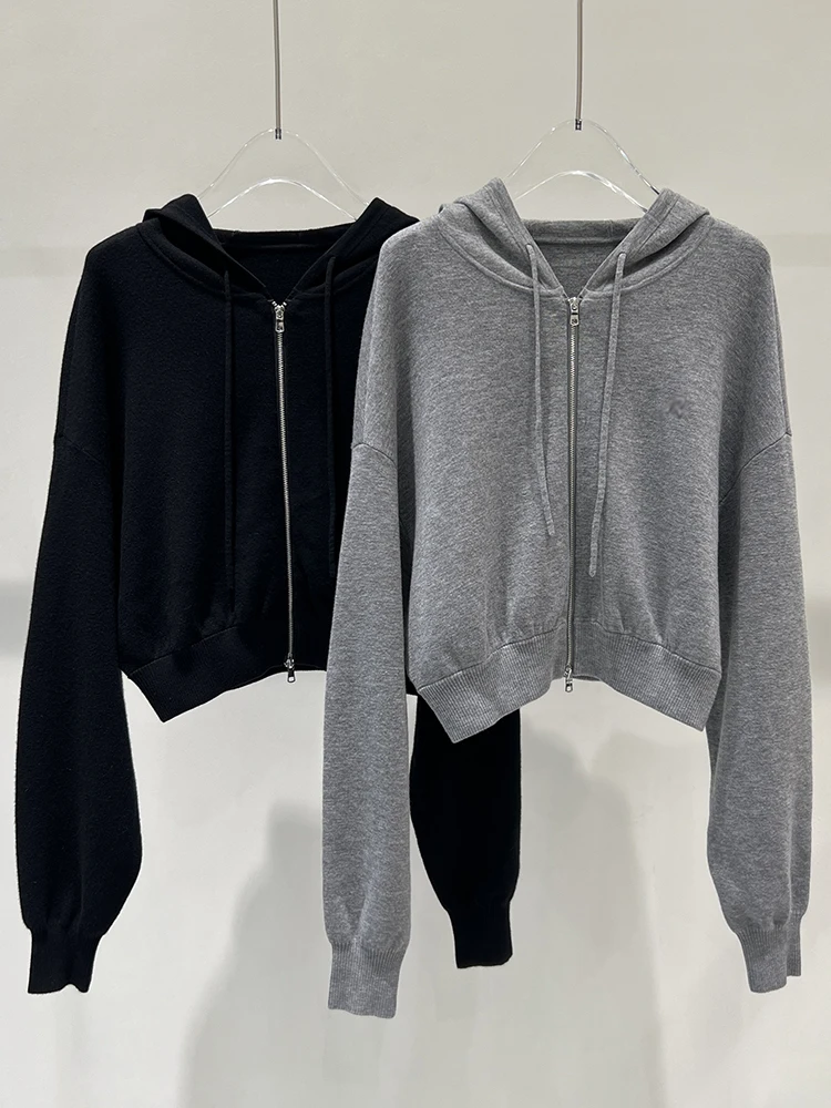 Ainossuya Новинка осени 2024 универсальный вязаный кардиган на молнии с капюшоном