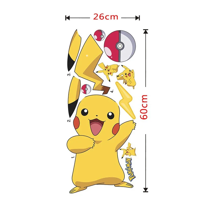 

Pokemon Pikachu Anime Figure Sticker Wall Stickers Bedroom Kindergarten Wallpaper Deco Bedroom Stickers Toys