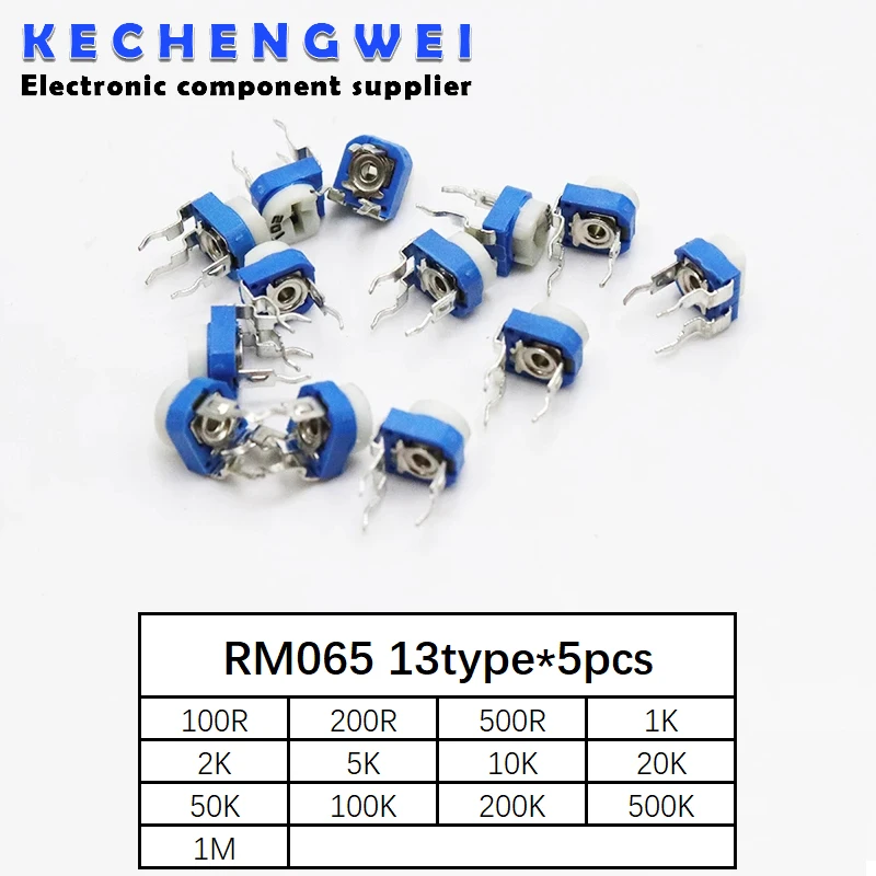 

Trimming Potentiometer RM065 top adjustment 100R-1M RM065 WH06-2 Variable Resistors Assorted Kit 13Type*5pcs=65PCS KIT