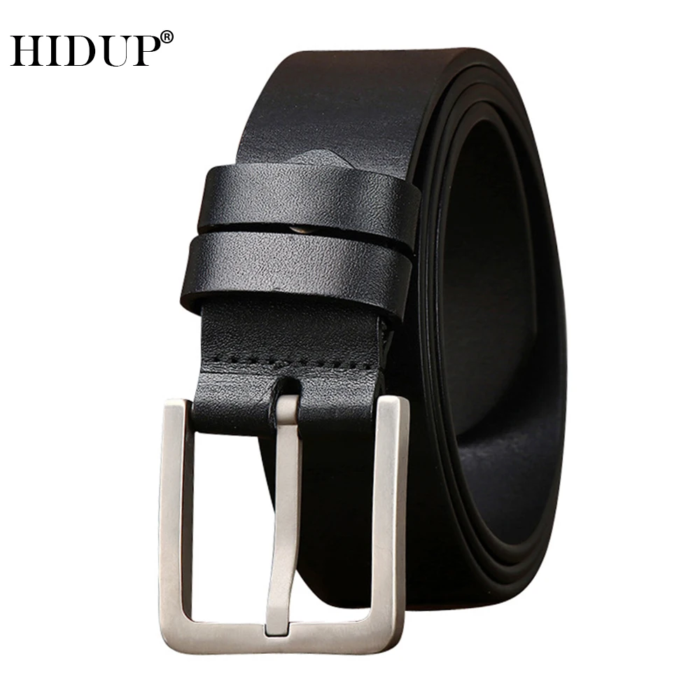 HIDUP High End Titanium Buckle Top Quality Layer Cowhide Leather Belts for Men Jeans Accessories 3.8cm Wide NWJ1238