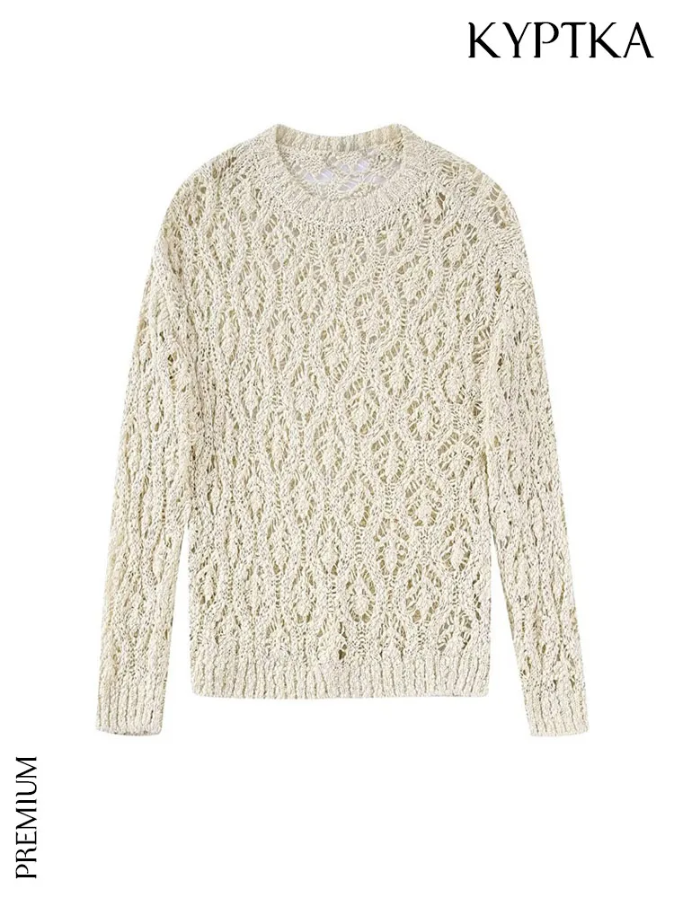 

Модный женский пуловер KYPTKA, вязаный винтажный пуловер с круглым вырезом и длинным рукавом, шикарные топы