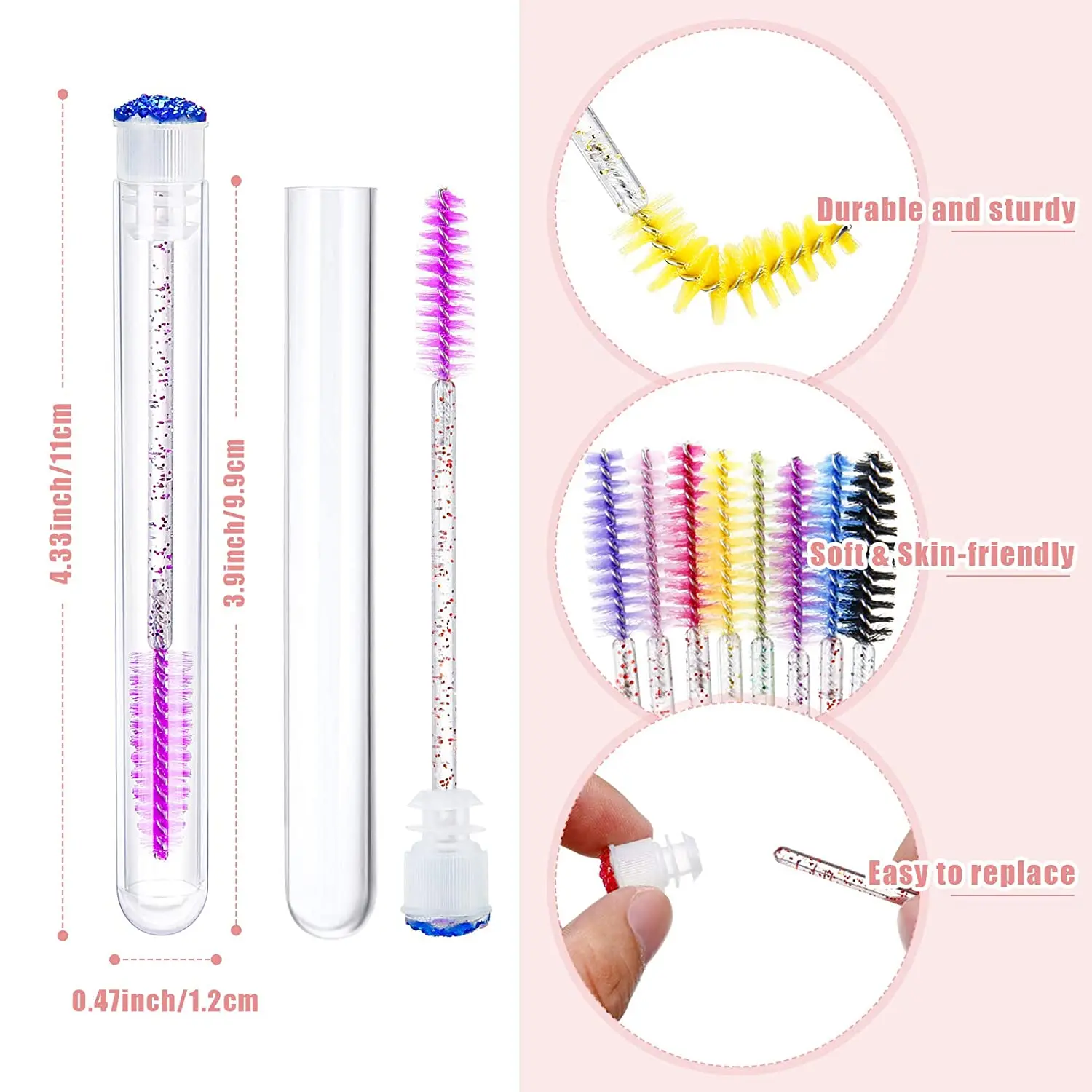 50pcs Reusable Eyelash Brush Tube Eye Lash Brush Eyebrow Brush Resin Drill Replaceable Mascara Wand Brushes Dust-proof