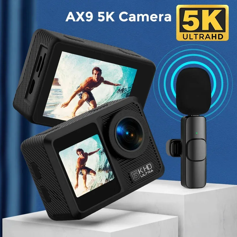 

NEW outdoors AX9 5K Sports Camera 4K 60fps EIS Video Action Cameras 24MP, with Wireless Microphone Touch Screen Remote Control