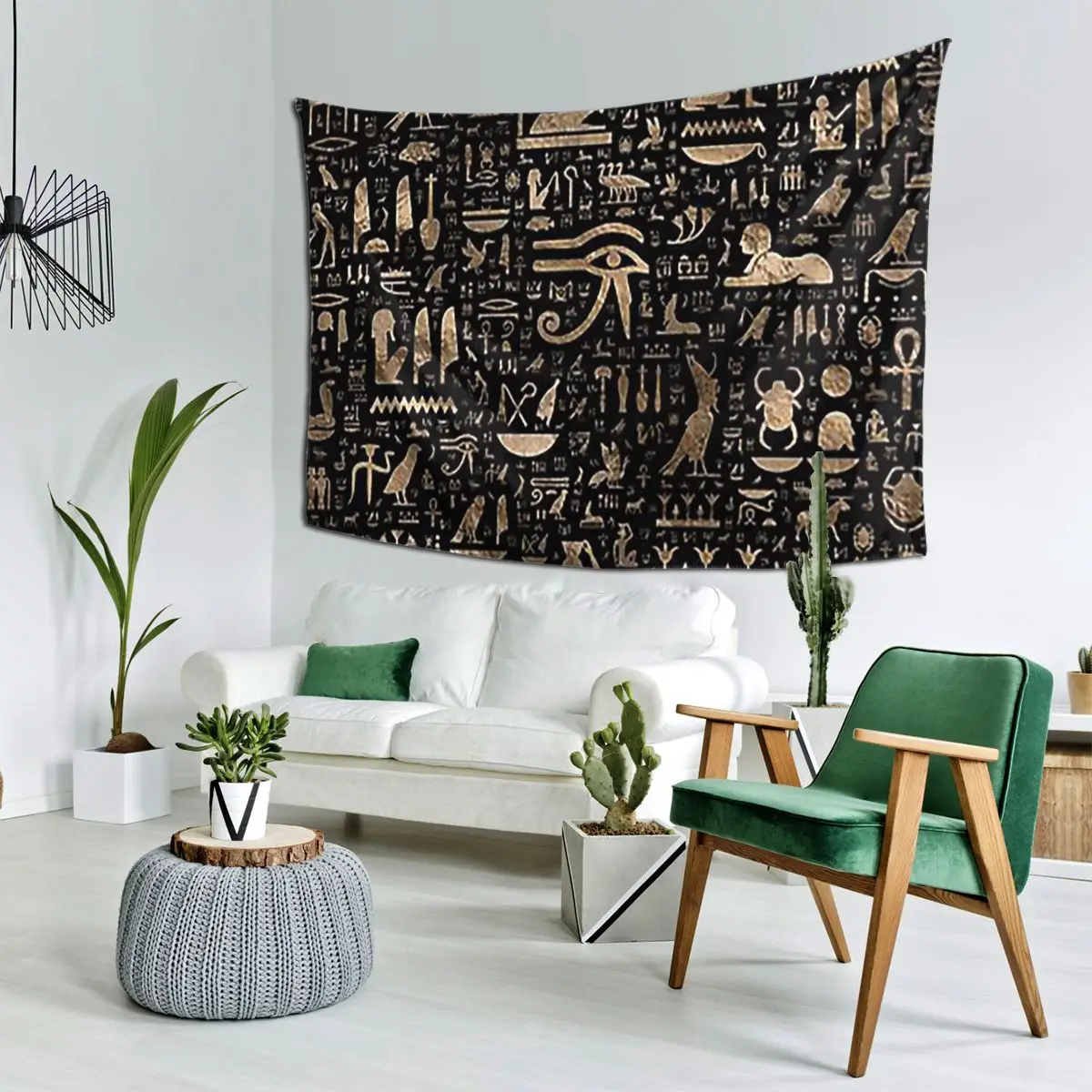 Древние египетские иероглифы черный и золотой гобелен художественный настенный