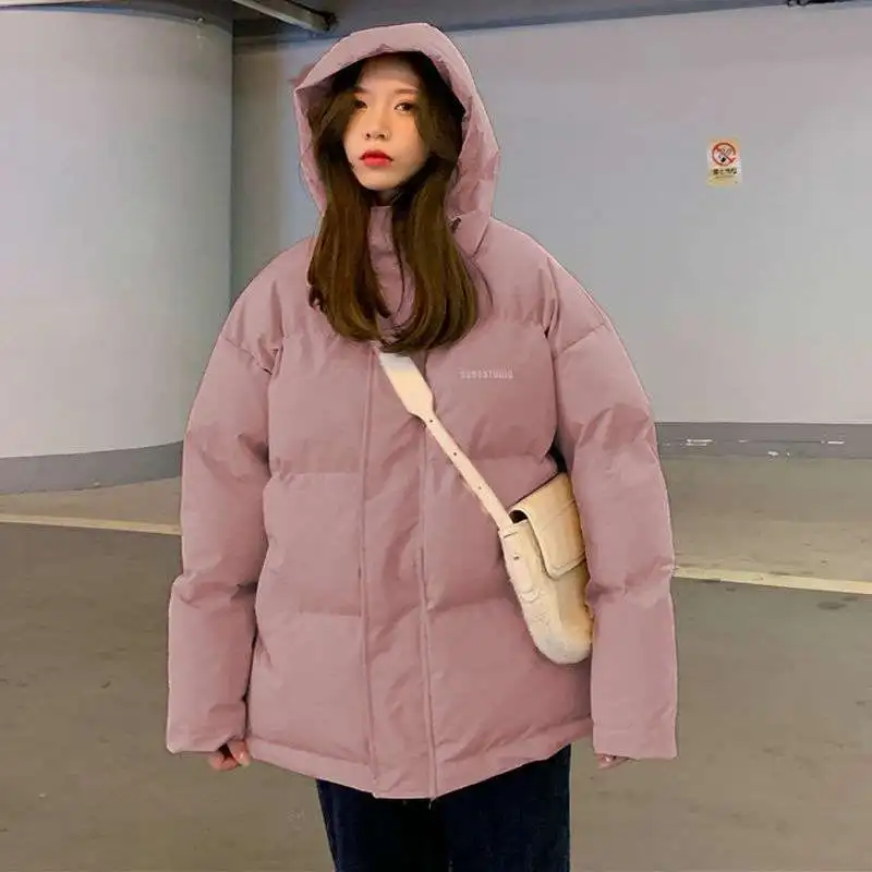 2021 New Korean Loose Solid Short Warm Streetwear Fashion Bubble Bread Coats Winter Thicken Jackets Women Cotton Padded Overcoat