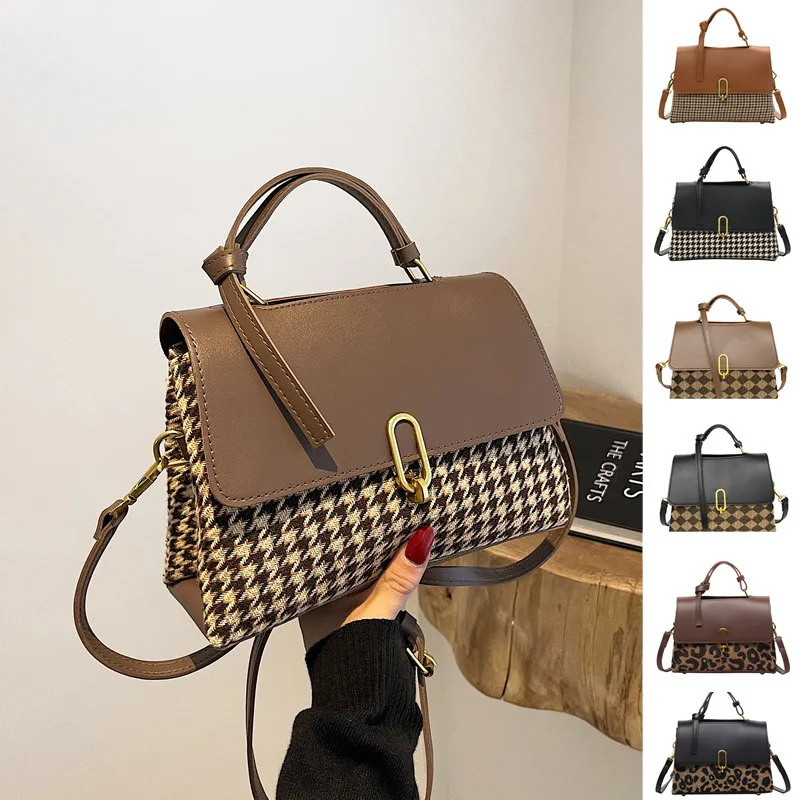 

Women's bag 2021 new Korean version woolen Single Shoulder Messenger Bag Fashion commuter thousand bird lattice handbag