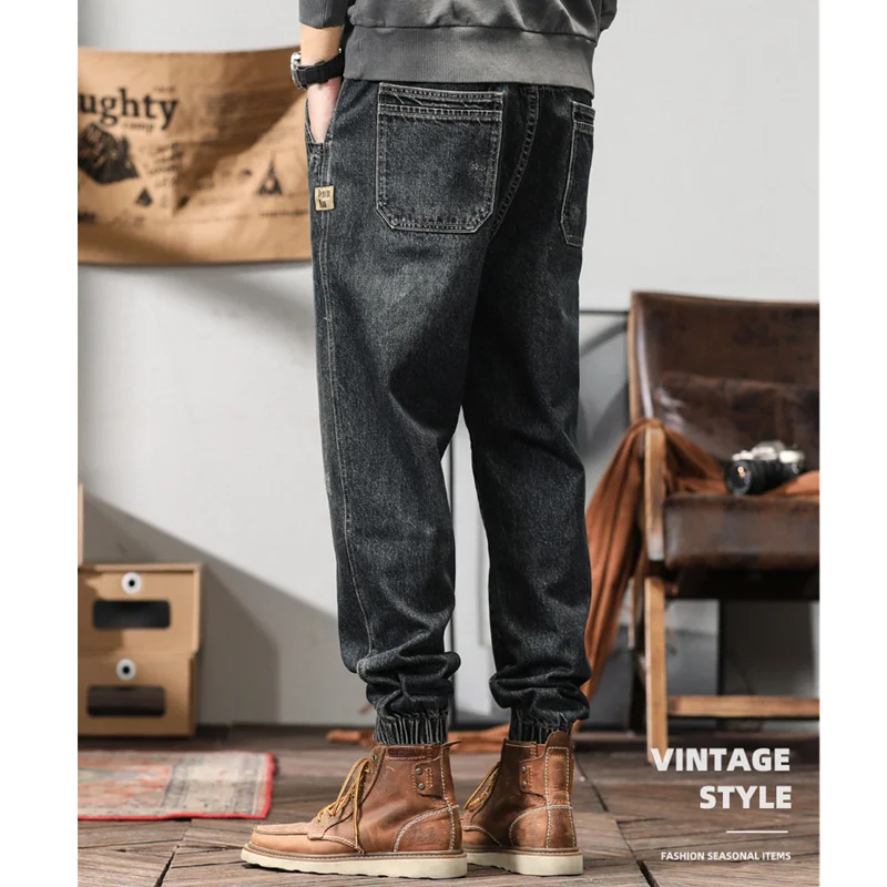 Men Clothing New Pattern Recreational Vintage Broad Leg Blue Black Jeans Straight Cylinder Large  Loose Trousers Autumn Female