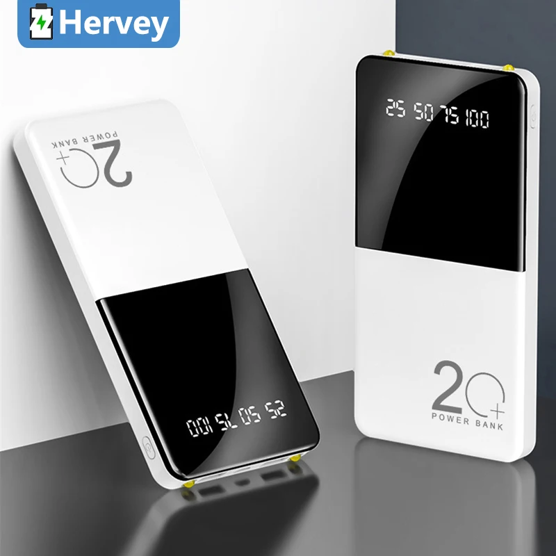 20000mah power bank portable charger mirror screen led digital display powerbank external battery pack poverbank for all phones free global shipping