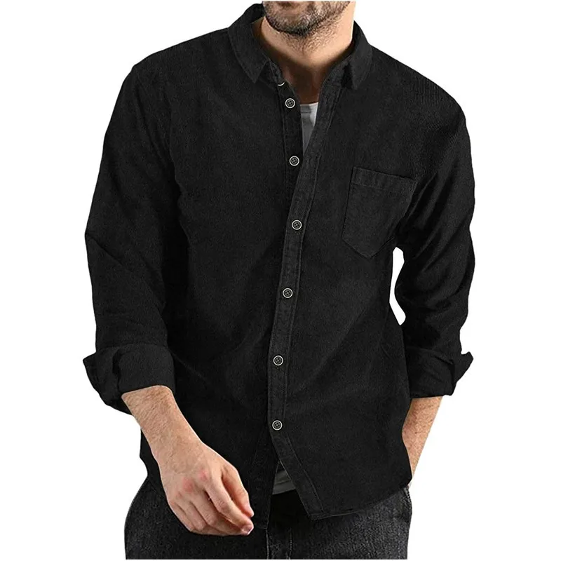 

Autumn Winter New Arrivals White Green Black Shirt Men Thick Business Long Sleeve Shirts Man Corduroy Polo Loose Casual Tops