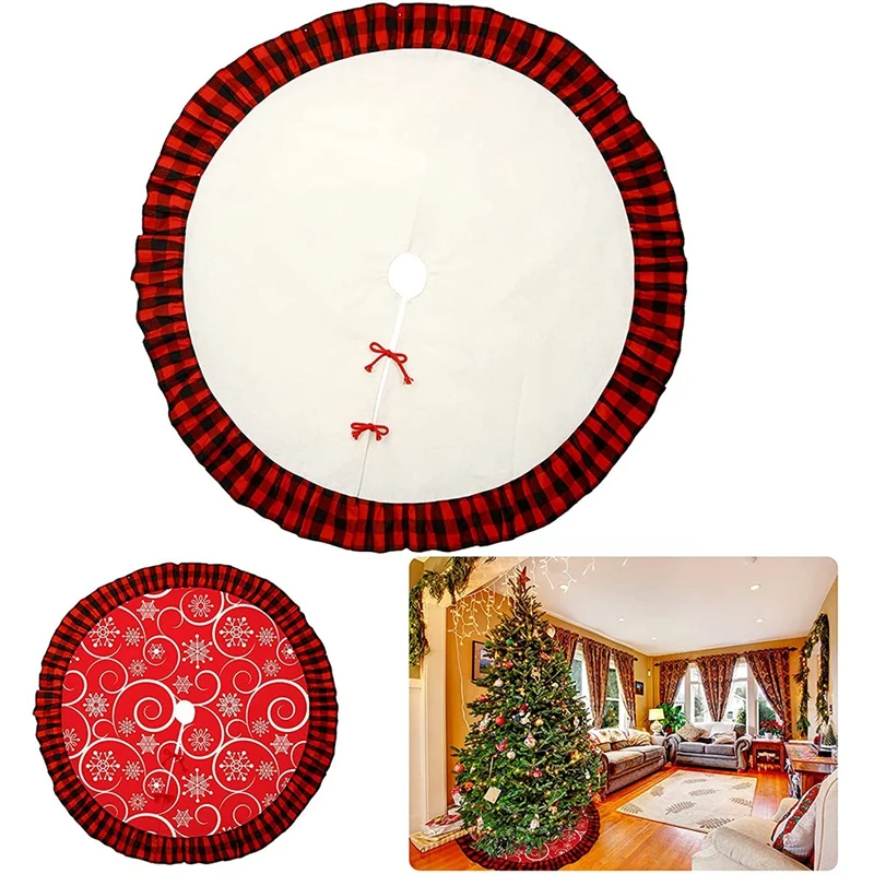 

Sublimation Christmas Tree Skirt 45 Inch Black White Plaid Christmas Tree Base Decorations For Xmas Tree Home Decoration