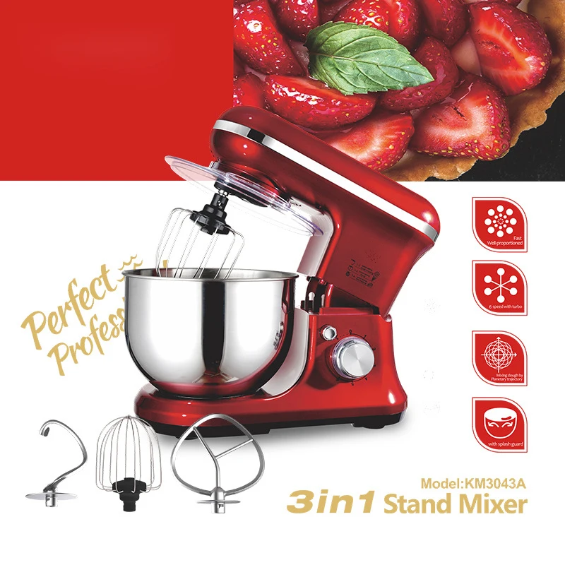 5.2L Electric Stand Mixer 1200W 5 Speeds Blender Red & White
