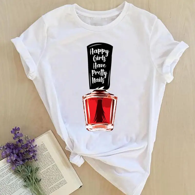 

Women Print Nail Art Fingernail Make Up Tops Tees Female Ladies Summer Fashion Lady Tshirt Clothes Short Sleeve Graphic T-Shirt