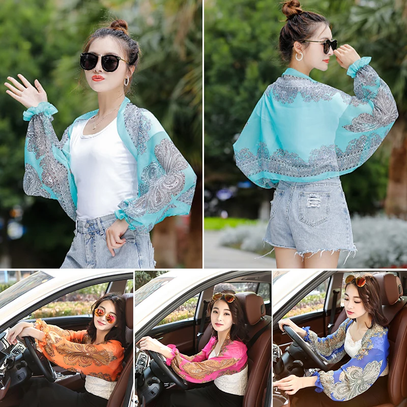 

Summer Women Arm Cover Chiffon Floral Driving Sleeves Oversleeve Arm Cuff Shawl Sun Protection Wrap Scarf Shoulder Raglan Sleeve