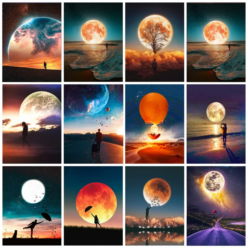 

DIY 14CT Embroidery Cross Stitch Kits Needlework Craft Set unPrinted Canvas Cotton Thread Home Dropshipping Moon