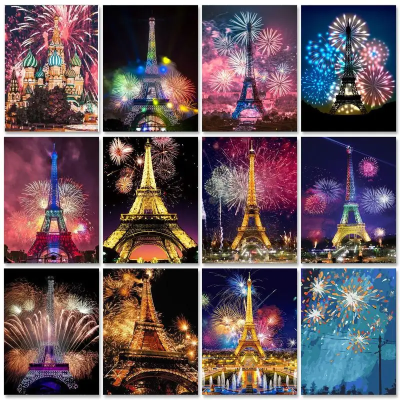 

GATYZTORY Oil Painting by Numbers Frameless Fireworks Oil Handpainted Picture Paint Living Room Decoration Artwork