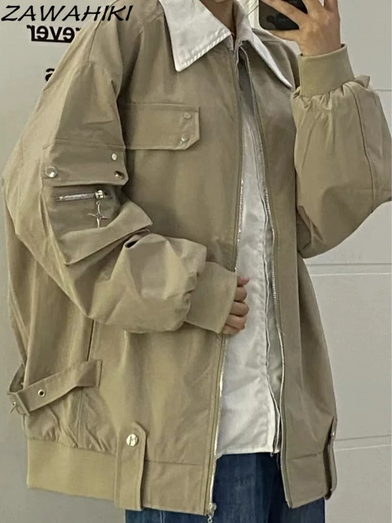 

Zawхитки, корейская мода, уличный дизайн, однотонные женские куртки с длинным рукавом, винтажные повседневные универсальные бейсбольные шикарные топы