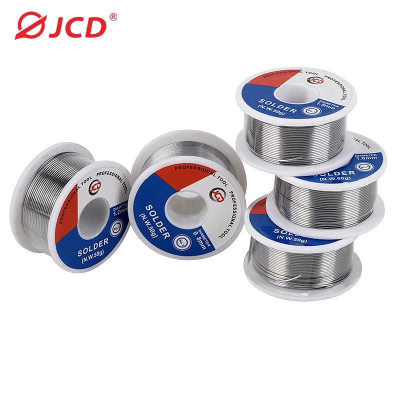 JCD soldering wire 50g 0.6/0.8/1.0/1.2/1.5 MM 60/40 FLUX 2.0% 45FT Tin Lead Tin Wire Melt Rosin Core Solder Soldering Wire Roll