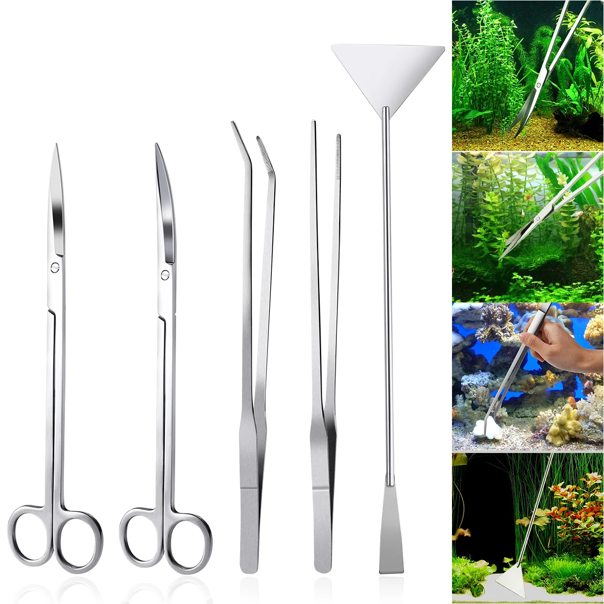 

Aquarium Tools Terrarium Scissors Stainless Tongs Steel Aquatic Spatula Scissor Aquascaping Kit