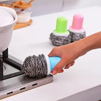creative kitchen household steel ball brush with handle cleaning brushes dishwashing pot degreasing brush kitchen tool