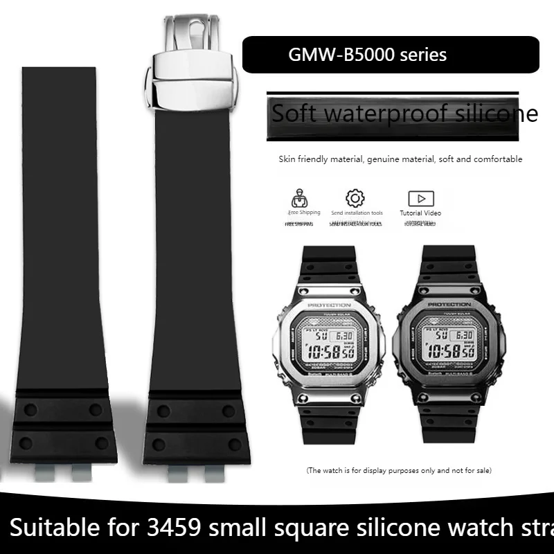Фото Для Casio GMW-B5000 GM-B2100 MRG-B5000 черный, синий, вогнуто-выпуклый ремешок из фторкаучука, ремешок для часов, модифицированный мужской ремешок №1