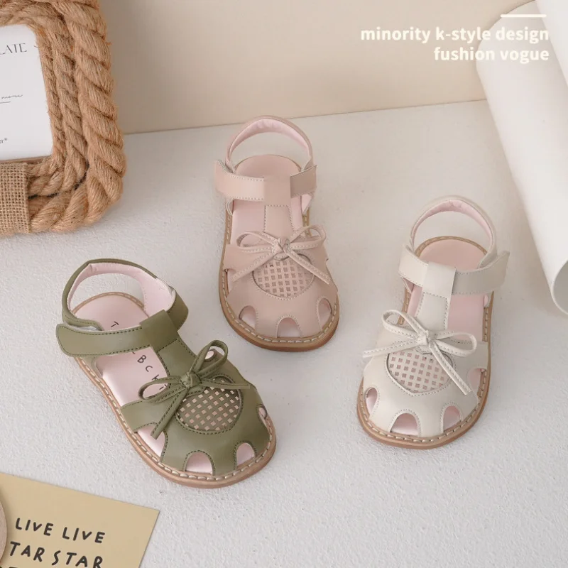 Baby Girls Sandal Princess Shoes Children’s Flat Sandal for Girl Kids Soft Close Toed Casual Shoe Pink White Green Toddler Shoes