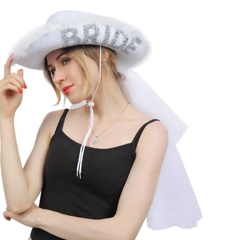 

Белые шляпы DAZCOS для невесты и коровки с искусственным жемчугом, украшение для невесты, шляпа для коровки, стиль кантри, Западная девичника