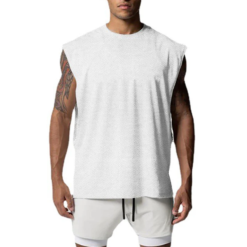 

Plain Open Side Cut Off Gym Clothing Summer Mesh Bodybuilding Tank Top Mens Fitness Singlets Muscle Sleeveless Shirt Sports Vest