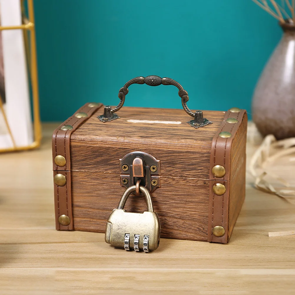 

Wooden Jewelry Storage Case Retro Container Trinket Girls Locked Treasure Pirate Piggy Bank
