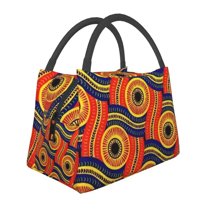 

African Ankara Print Red Insulated Lunch Bag Women Resuable Ethnic Bohemia Style Thermal Cooler Bento Box Beach Camping Travel