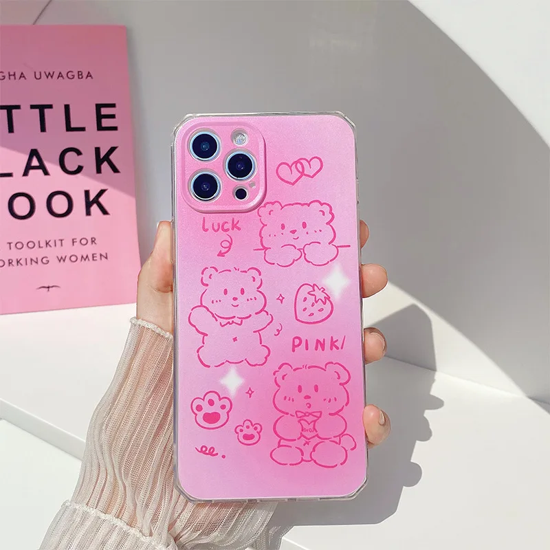 

INS Pink Candy Bear Phone Case Cartoon Decor Tansparent TPU Cute Phone Case For iphone 13 12 11 Pro X XR XS Max Protection Case